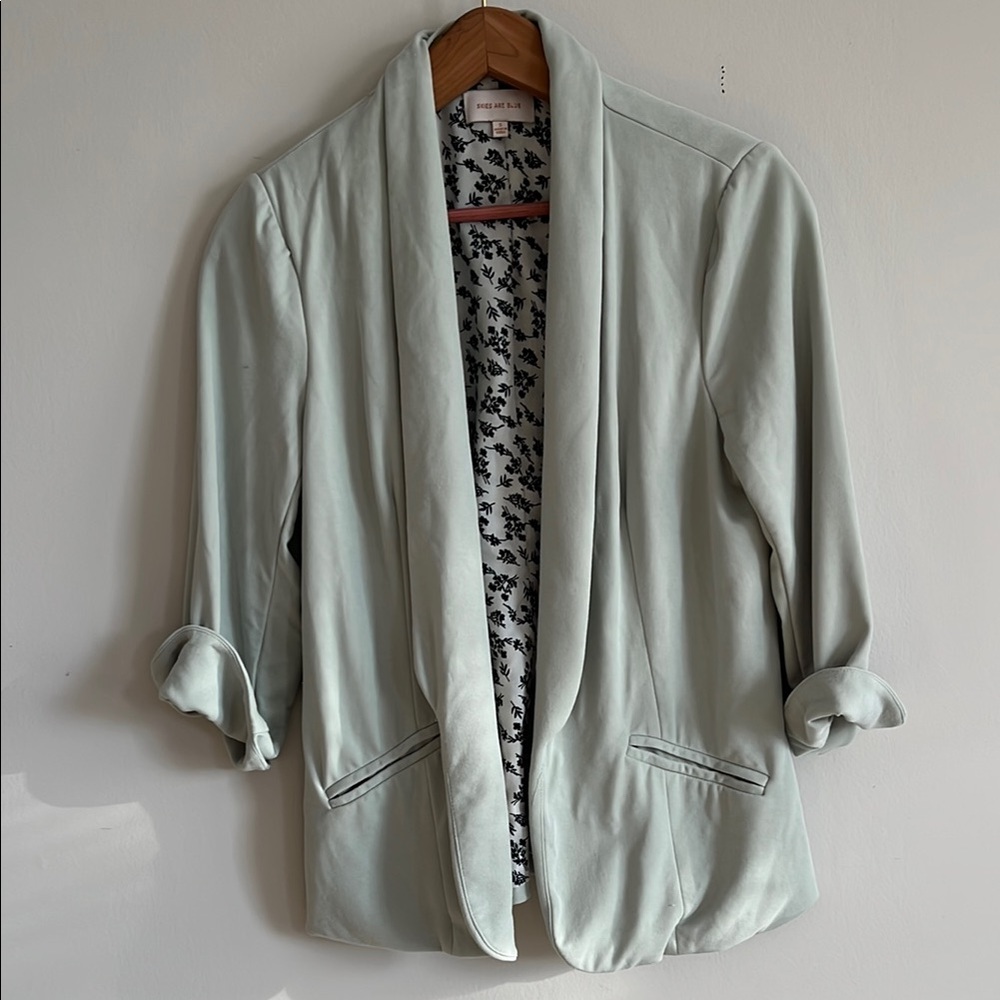 Skies are Blue Stitchfix Hannah Modal Scuba Blazer Light Mint Green Size S